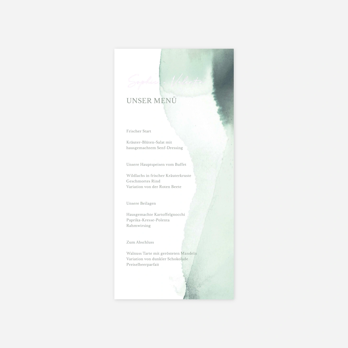 Menükarte Hochzeit Aquarellpoesie