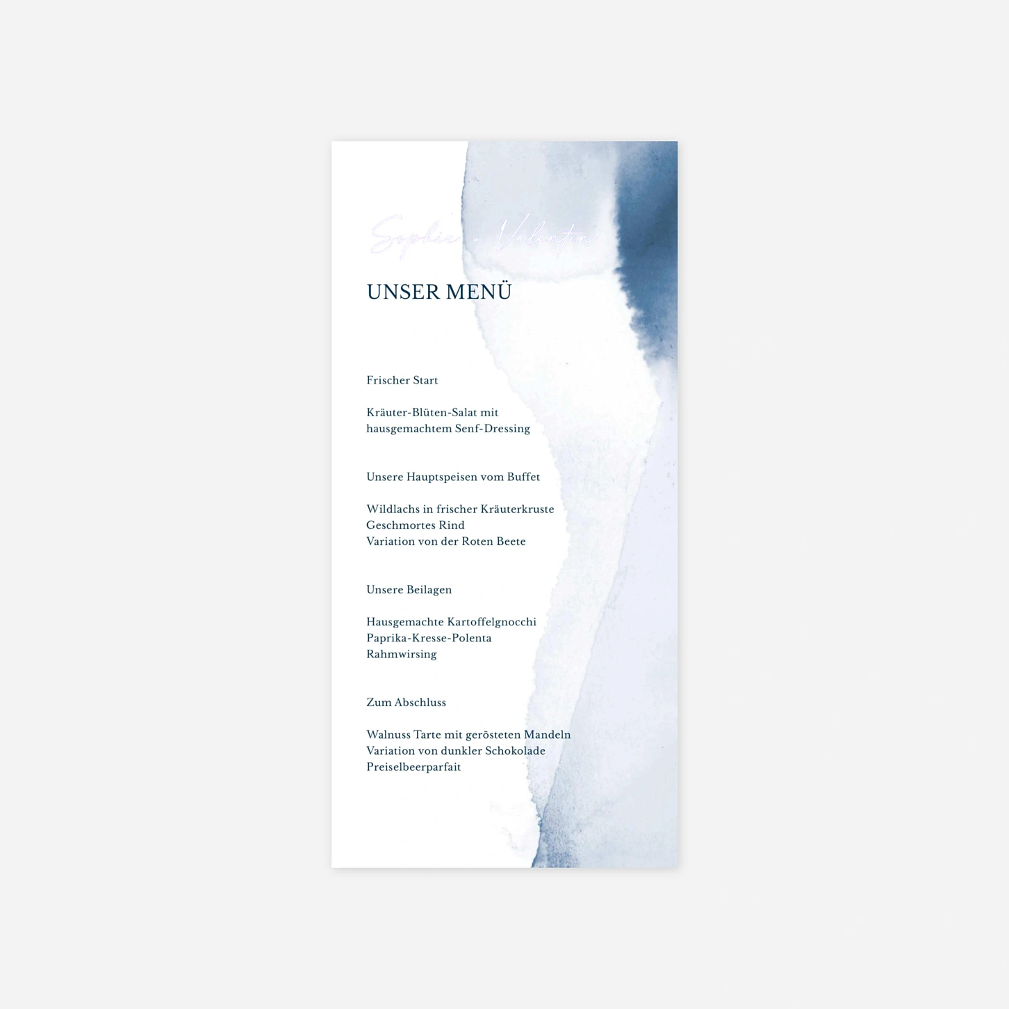 Menükarte Hochzeit Aquarellpoesie