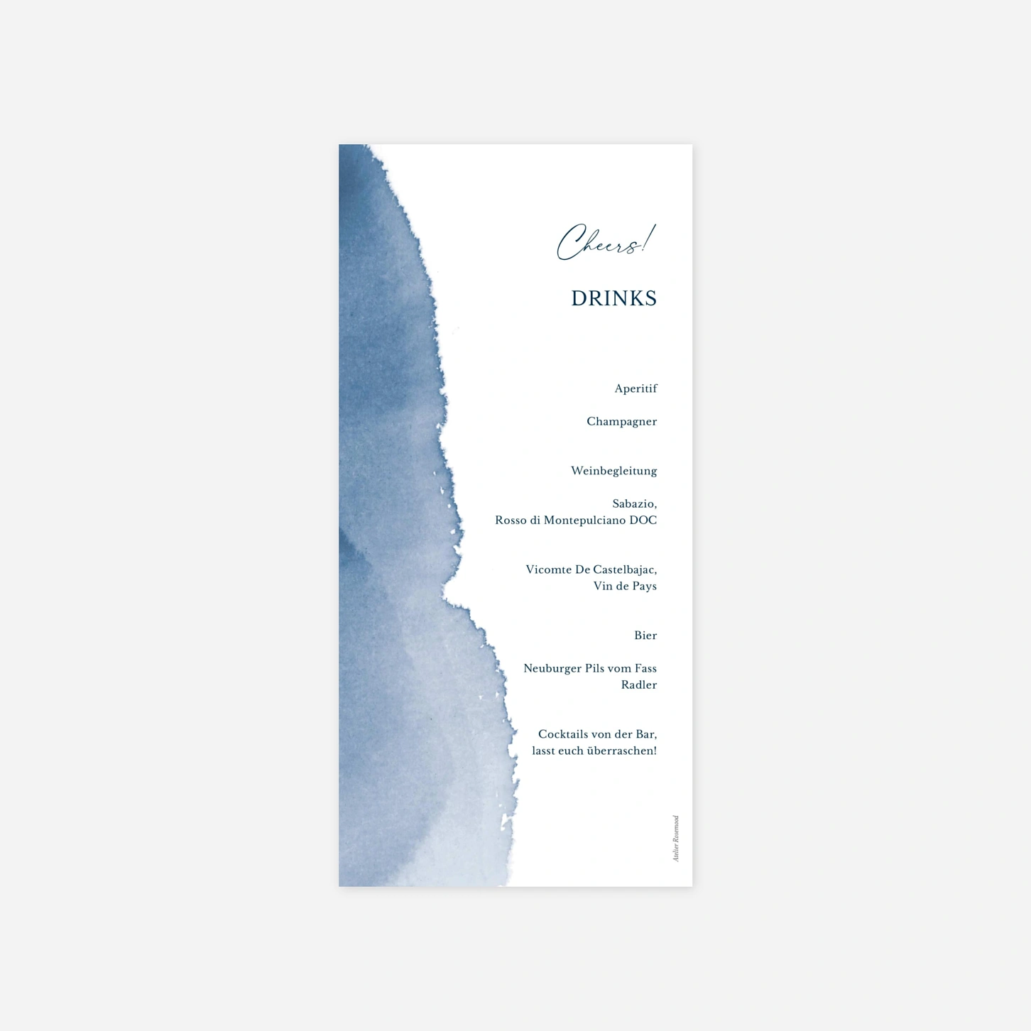 Menükarte Hochzeit Aquarellpoesie