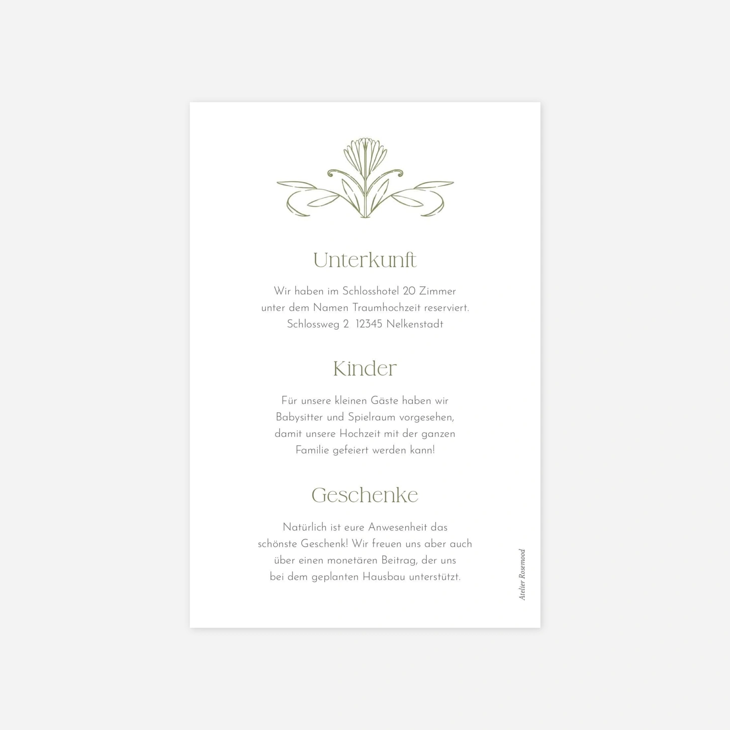 Hochzeit Mini-Einladungskarte Botanischer Garten