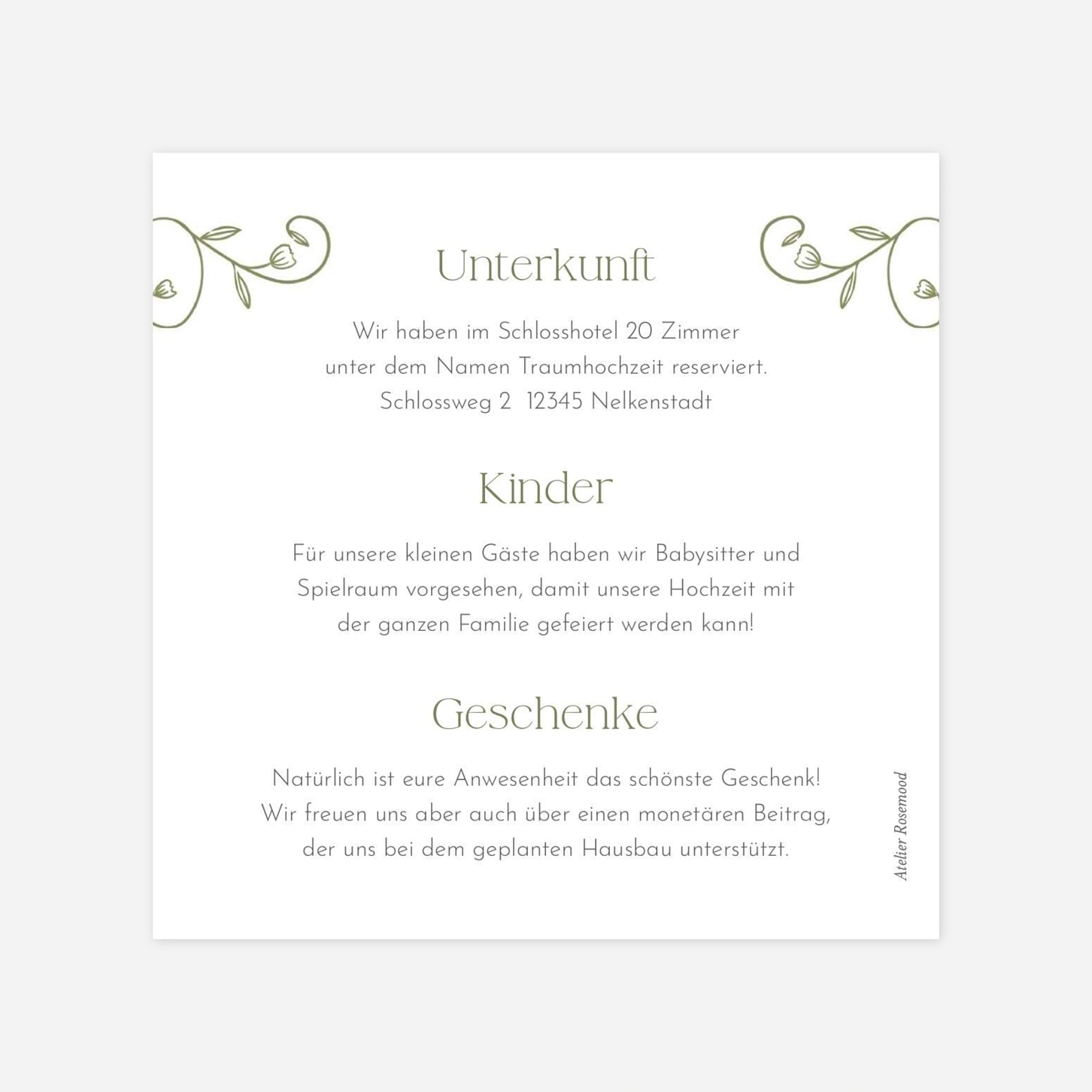 Hochzeit Mini-Einladungskarte Botanischer Garten