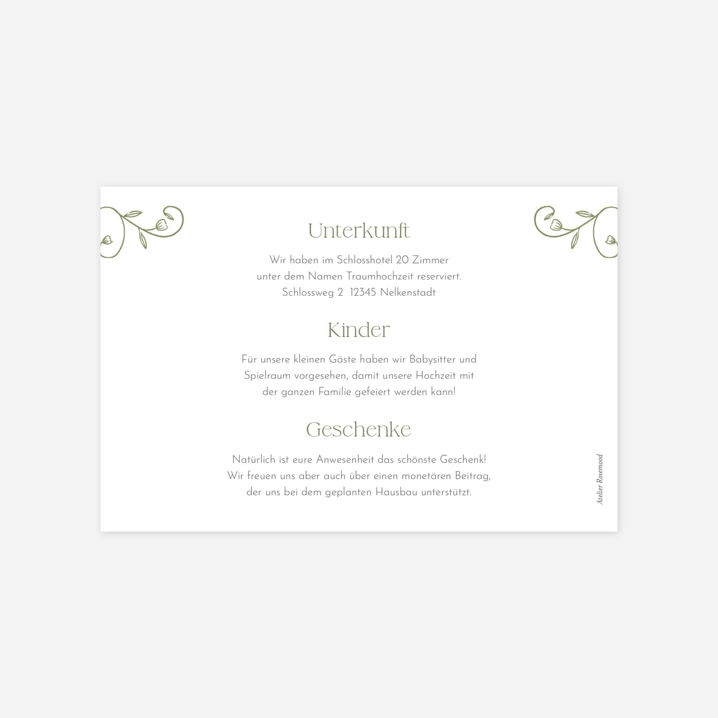 Hochzeit Mini-Einladungskarte Botanischer Garten