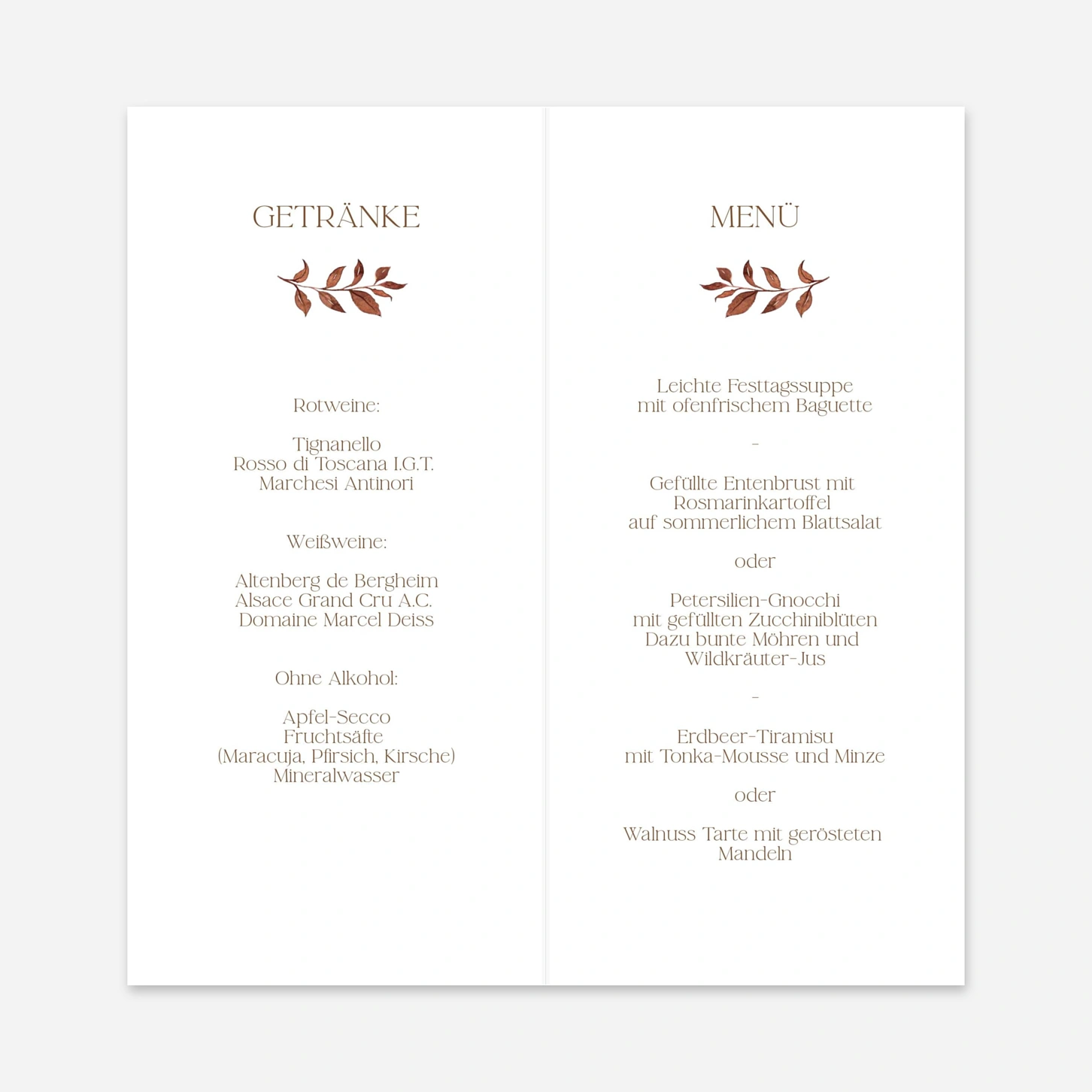 Menükarte Hochzeit Sanftes Bouquet