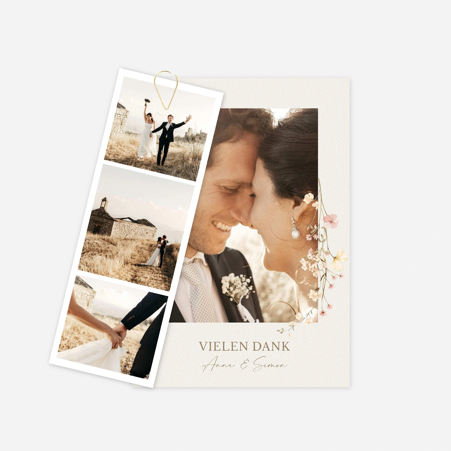 Dankeskarte Hochzeit Blütenmonogramm