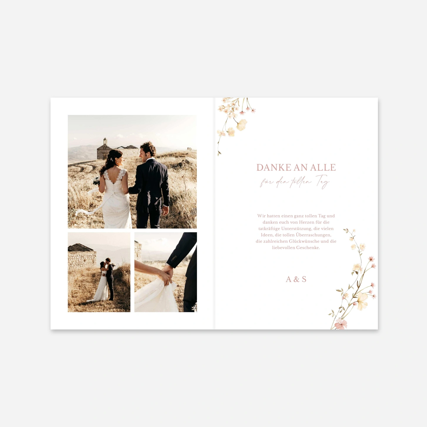 Dankeskarte Hochzeit Blütenmonogramm
