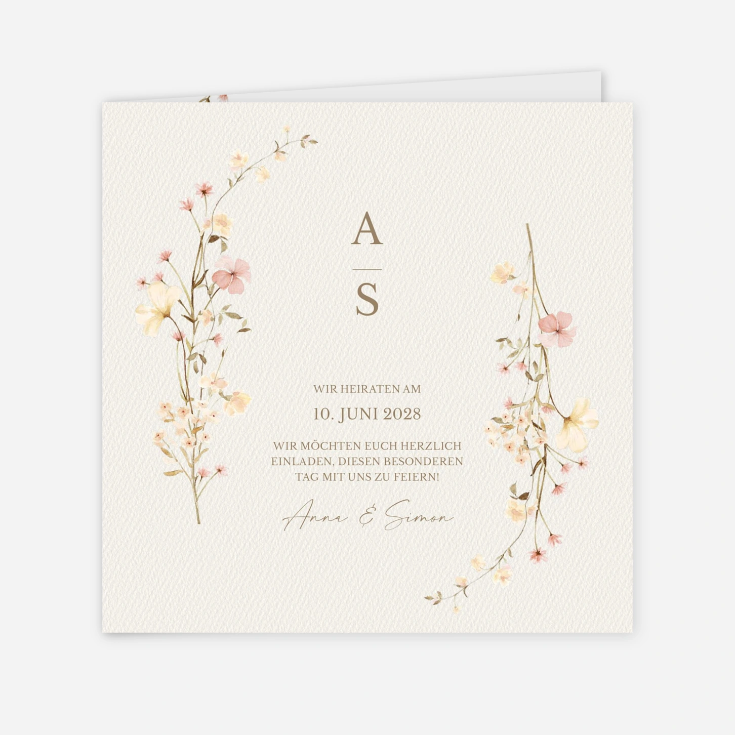 Hochzeitseinladung Blütenmonogramm