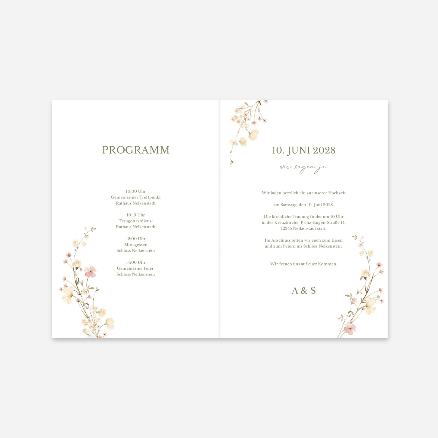 Hochzeitseinladung Blütenmonogramm