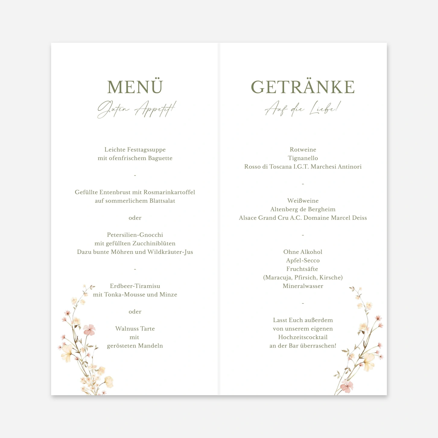 Menükarte Hochzeit Blütenmonogramm