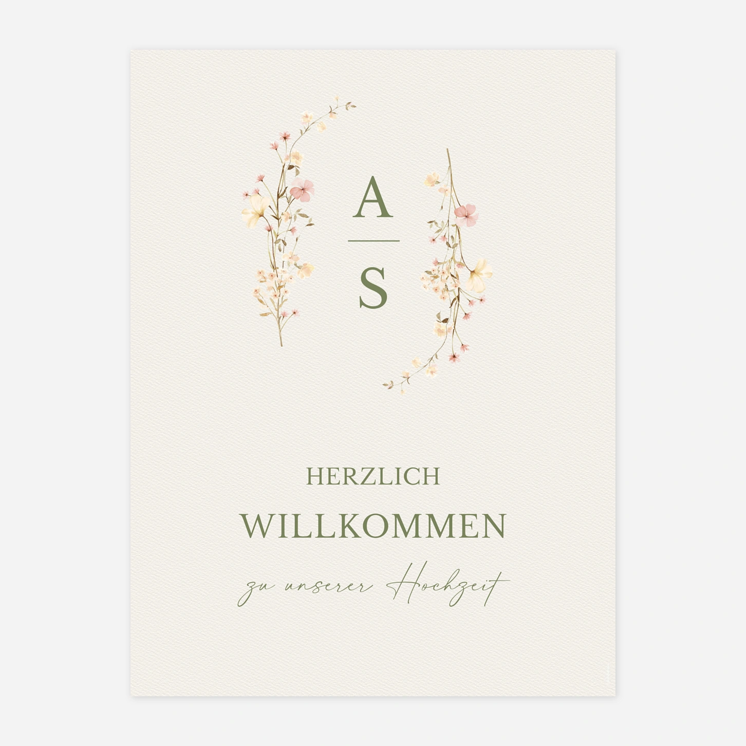 Willkommensschild Blütenmonogramm