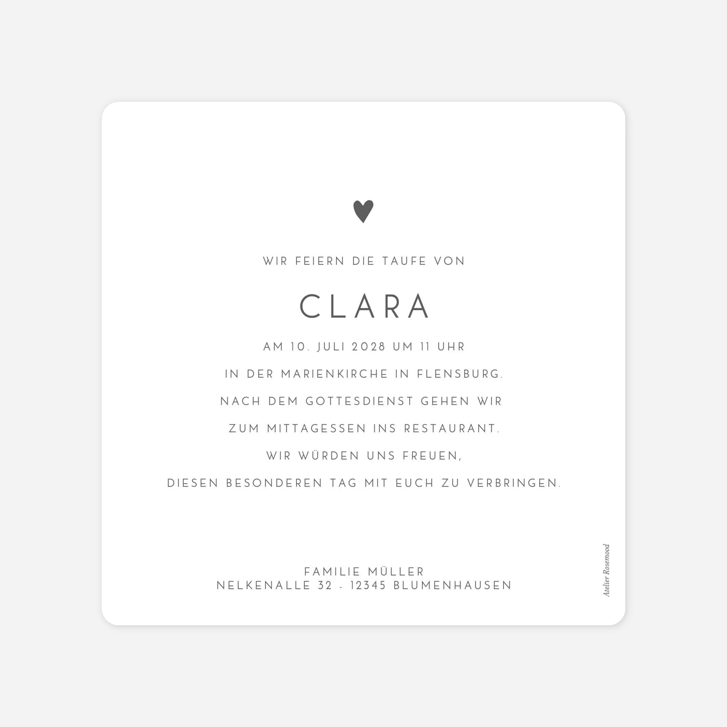 Taufeinladung Elegant Herz