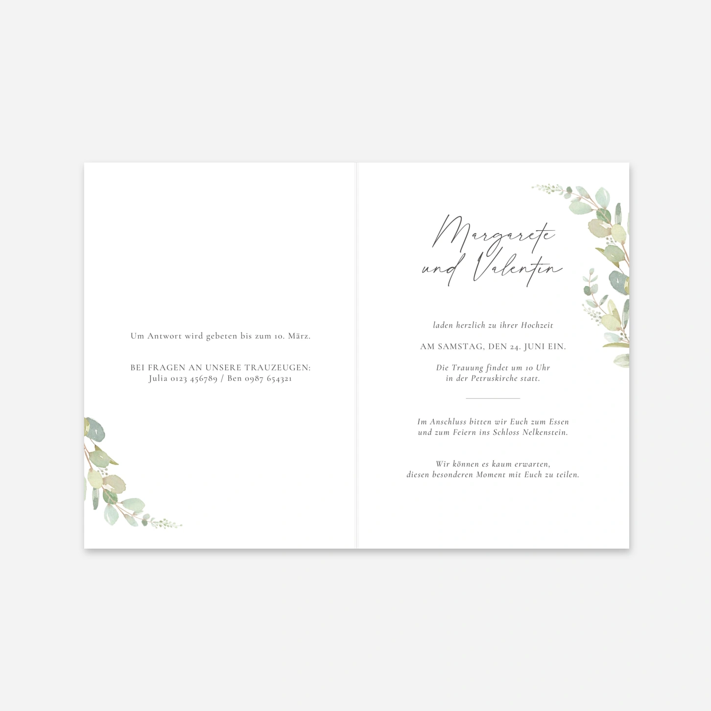 Hochzeitseinladung Eukalyptus Aquarell