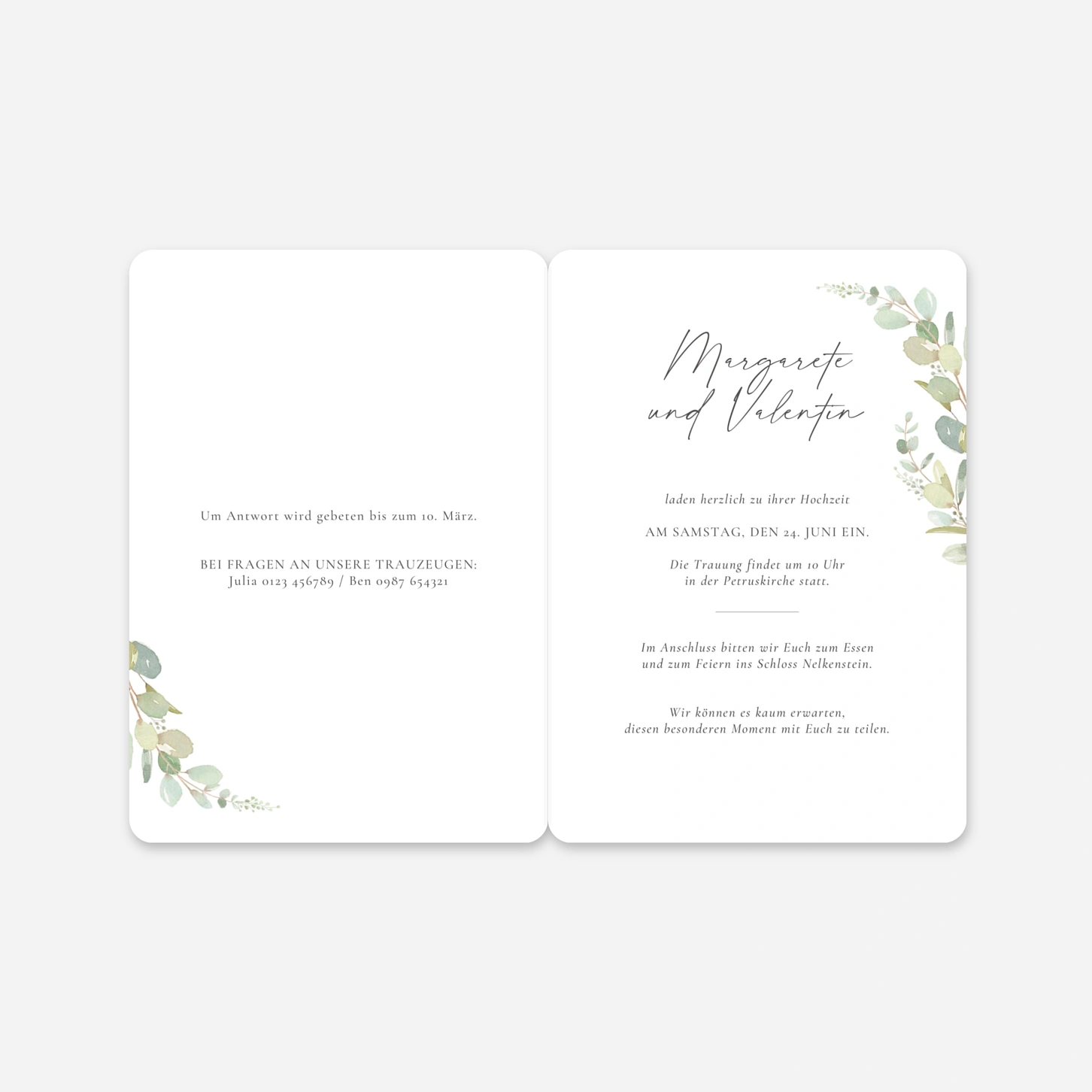 Hochzeitseinladung Eukalyptus Aquarell