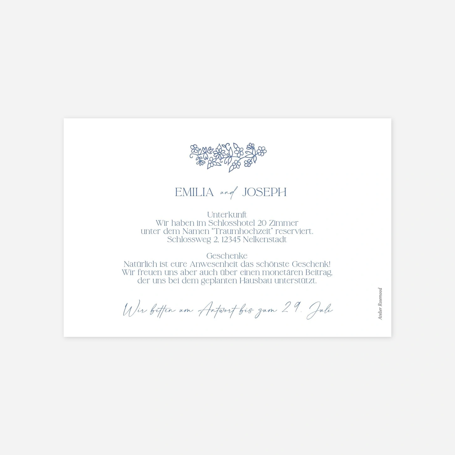 Hochzeit Mini-Einladungskarte Florale Eleganz