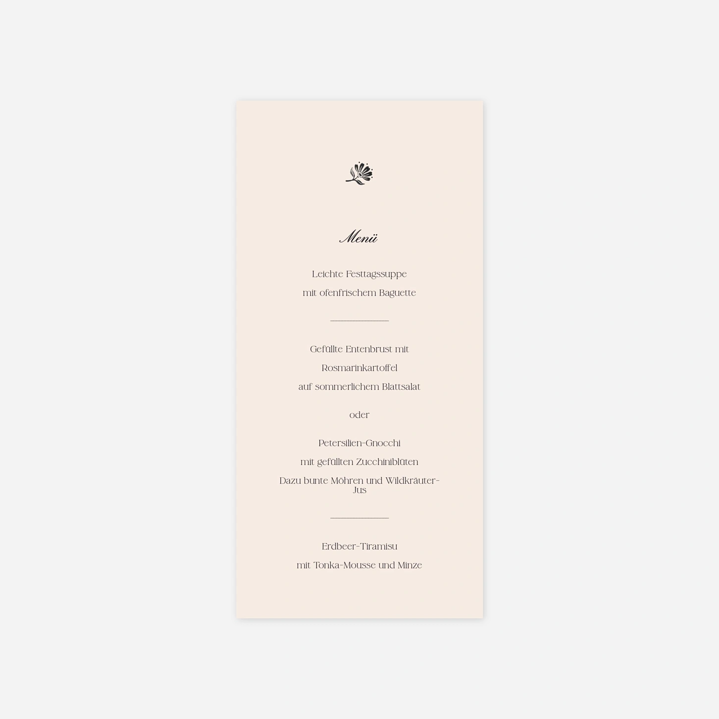 Menükarte Hochzeit Fleur minimale