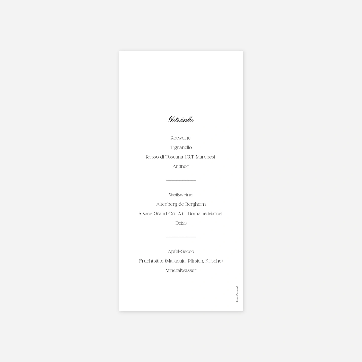 Menükarte Hochzeit Fleur minimale
