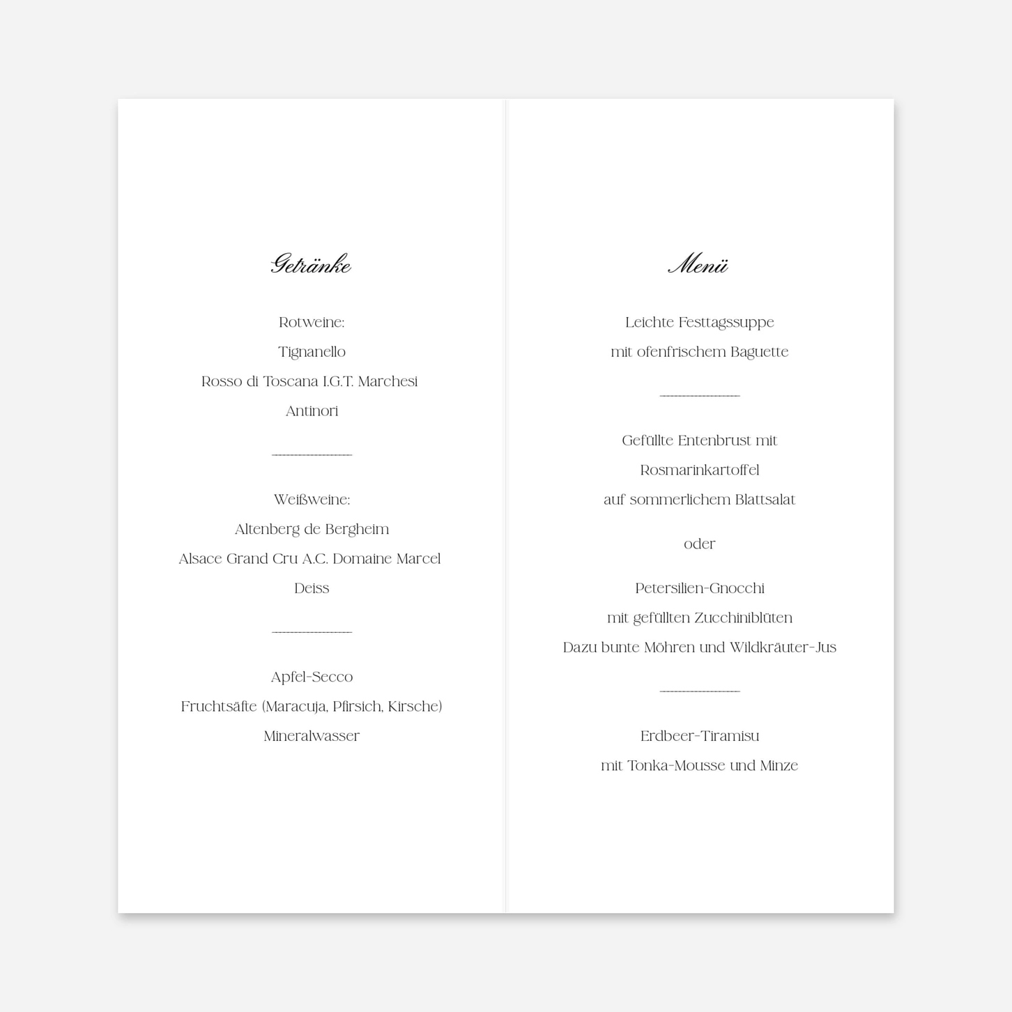 Menükarte Hochzeit Fleur minimale