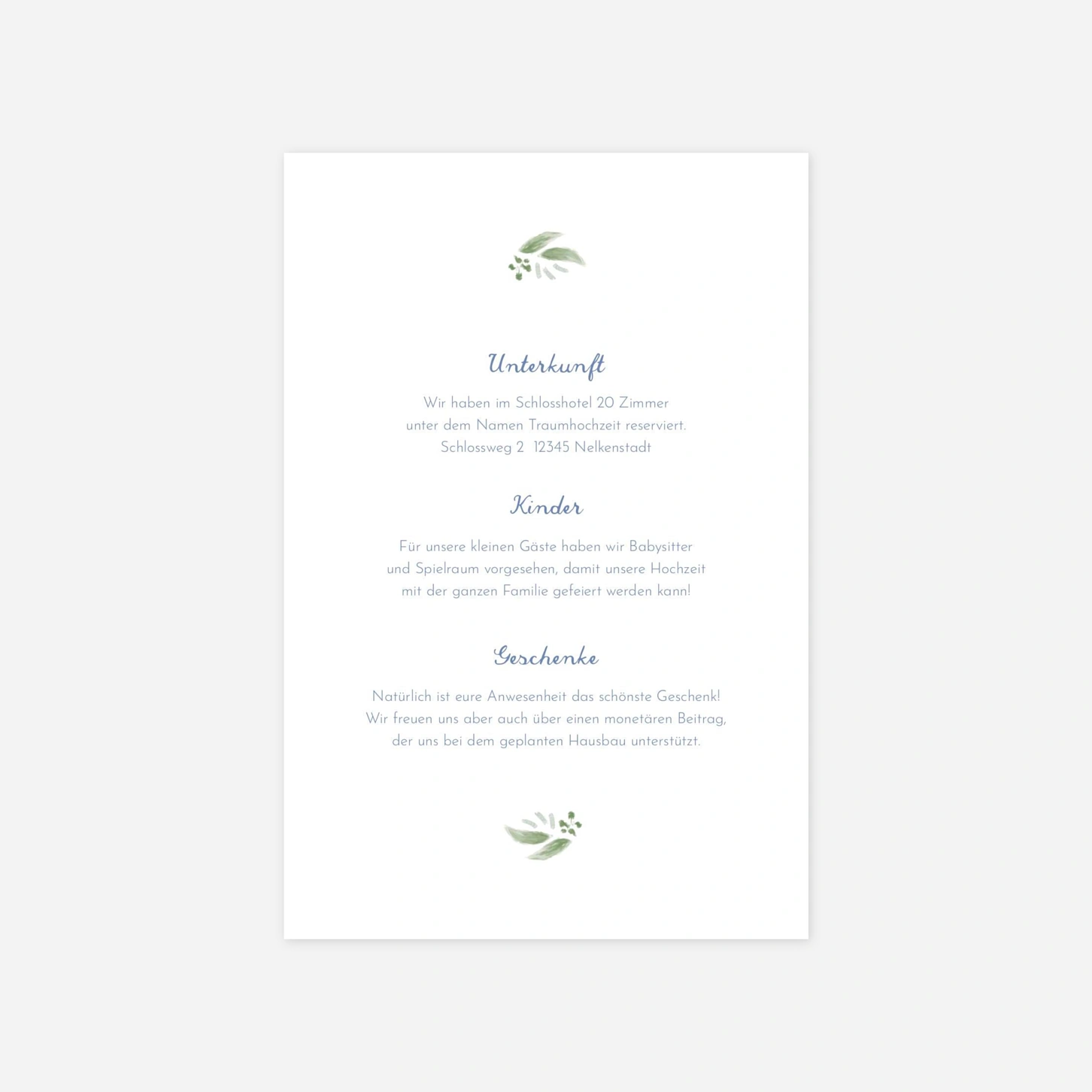 Hochzeit Mini-Einladungskarte Florales Portrait