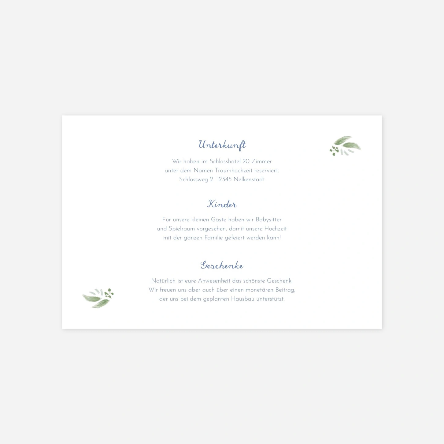Hochzeit Mini-Einladungskarte Florales Portrait