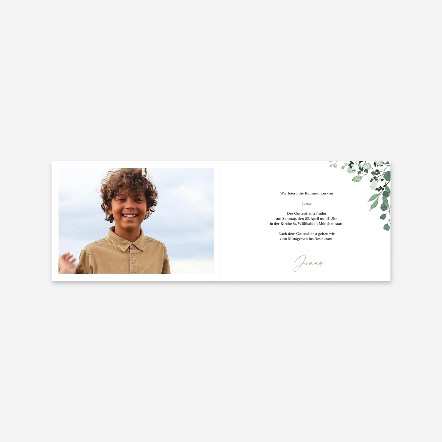 Kommunionseinladung Blattkranz