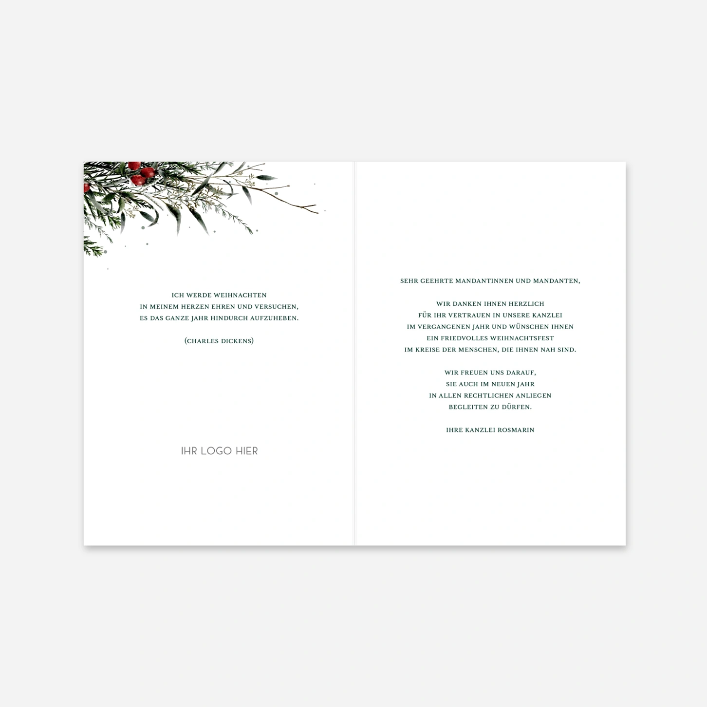 Geschäftliche Weihnachtskarte Wintergrün