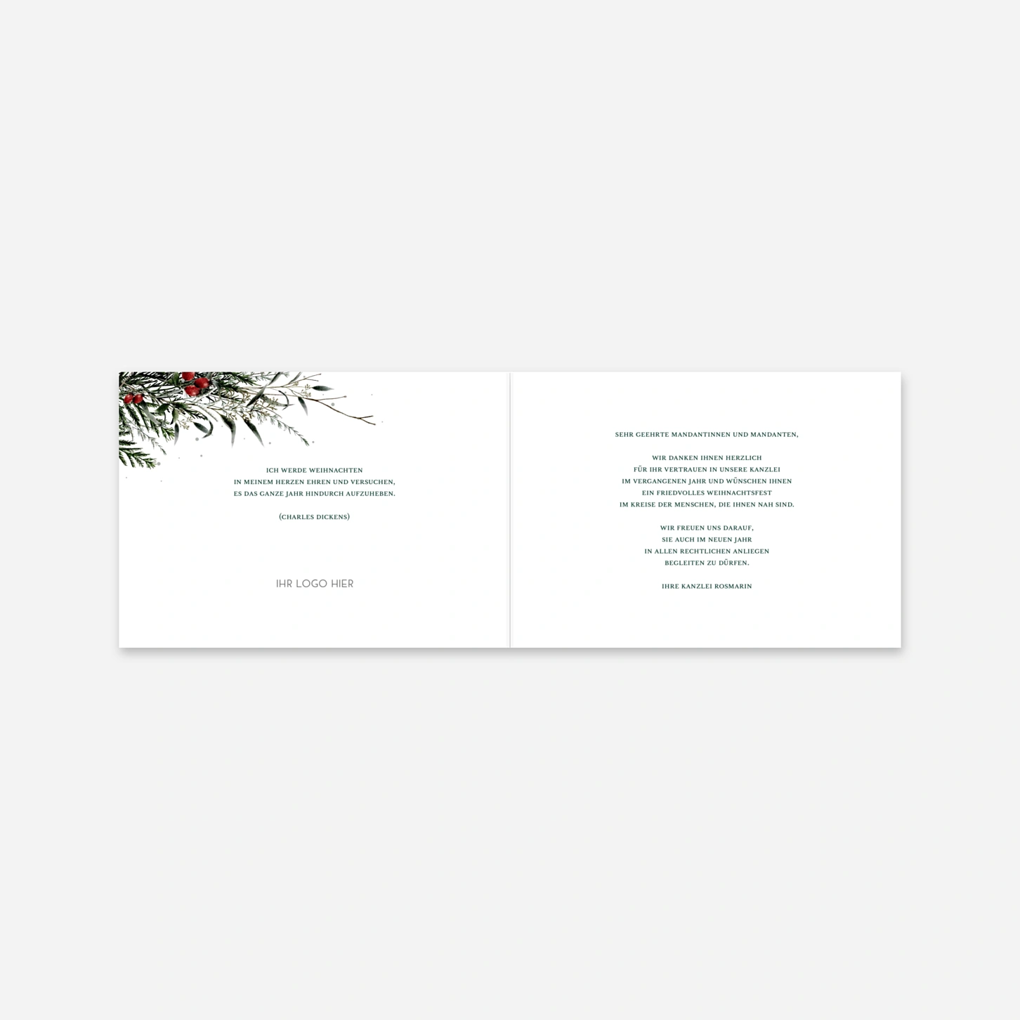 Geschäftliche Weihnachtskarte Wintergrün
