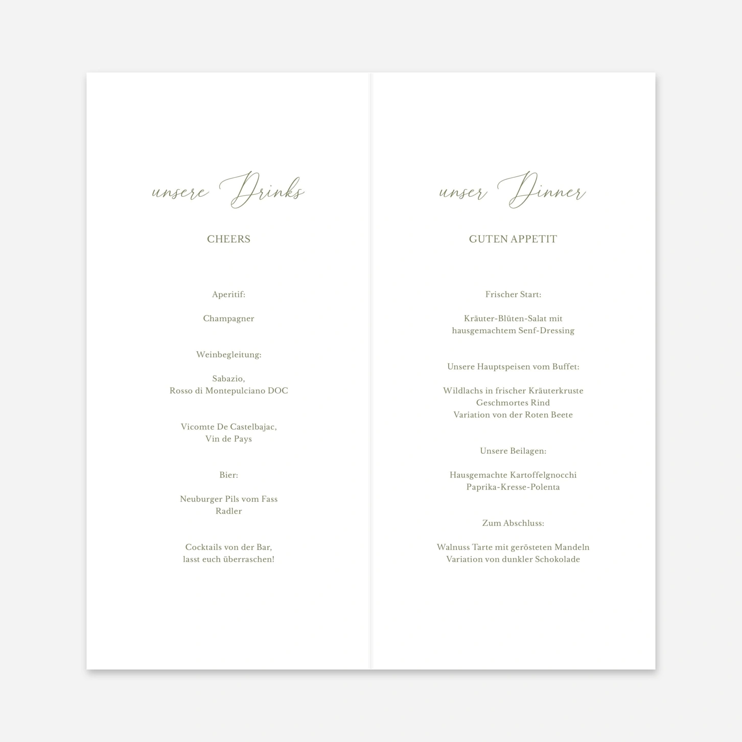 Menükarte Hochzeit Glanz der Natur