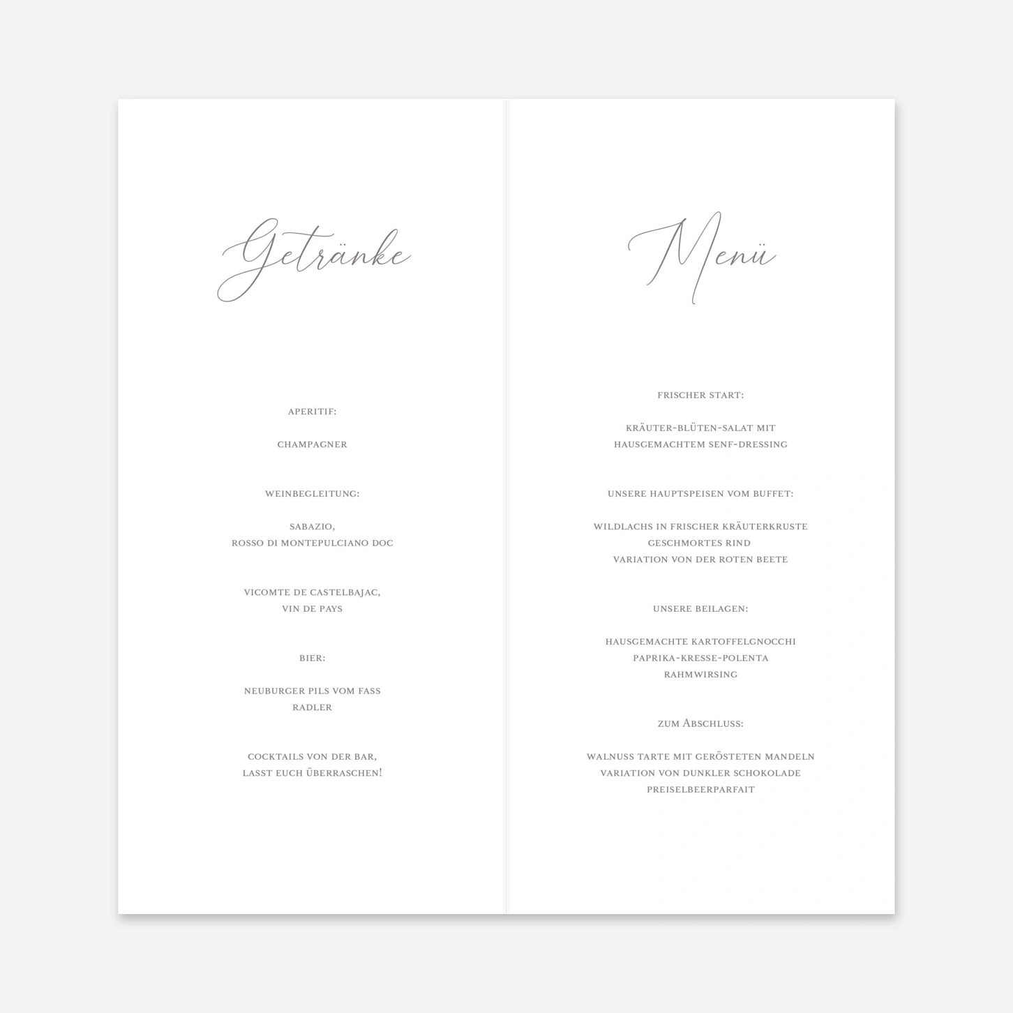 Menükarte Hochzeit Gemeinsam Eins