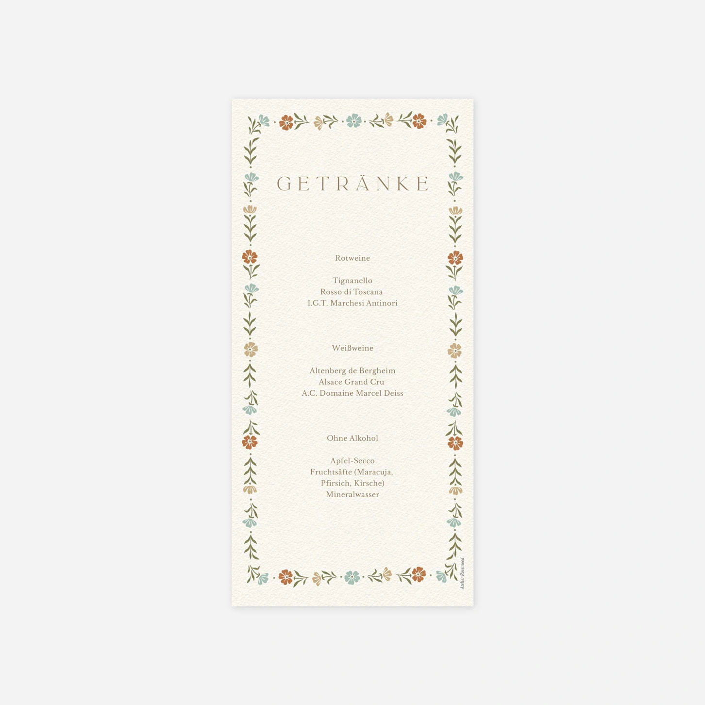 Menükarte Hochzeit Im Grünen