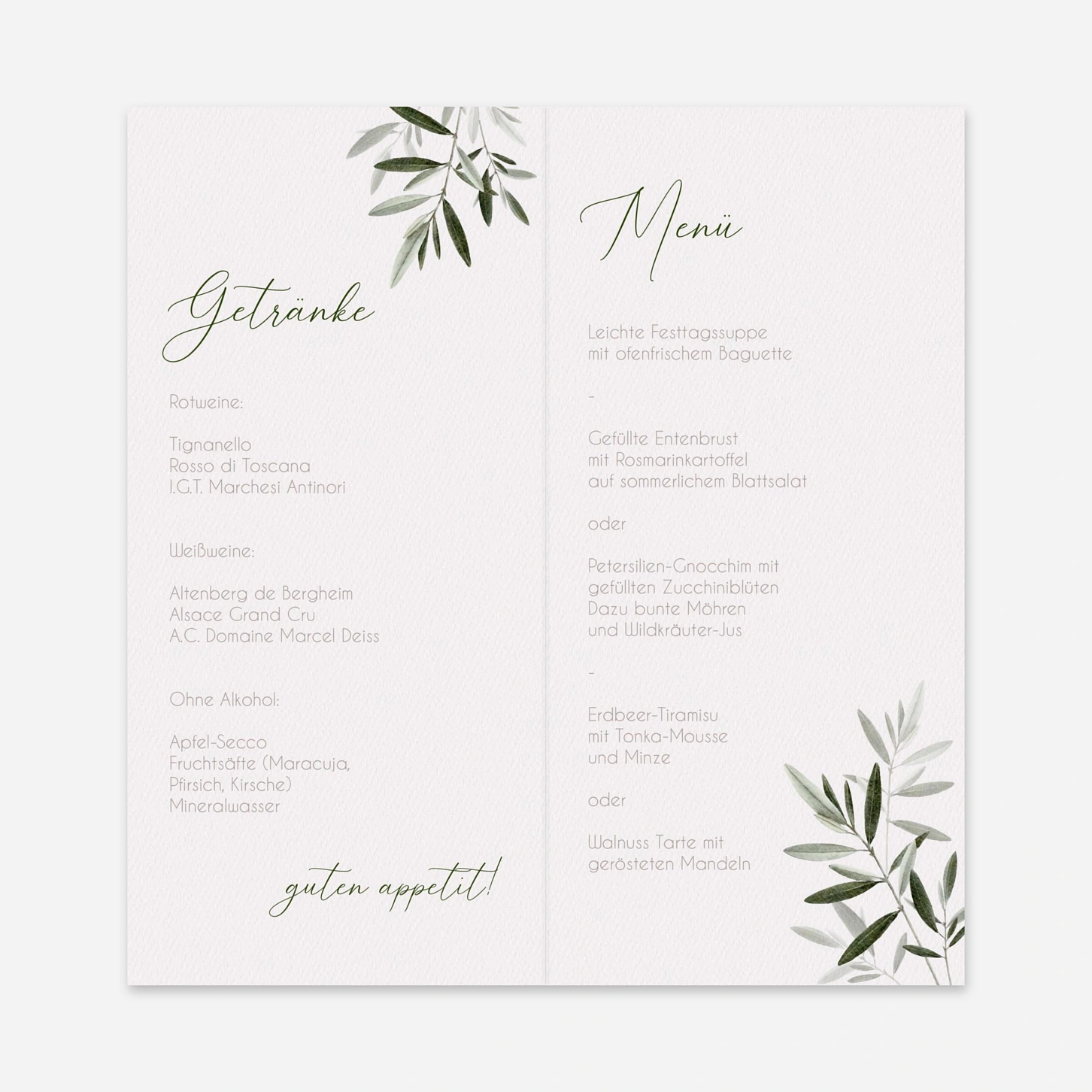 Menükarte Hochzeit Zarter Zweig