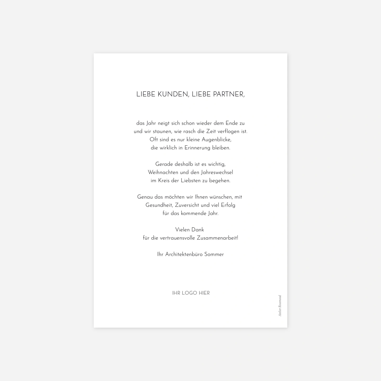 Geschäftliche Weihnachtskarte Papierwald