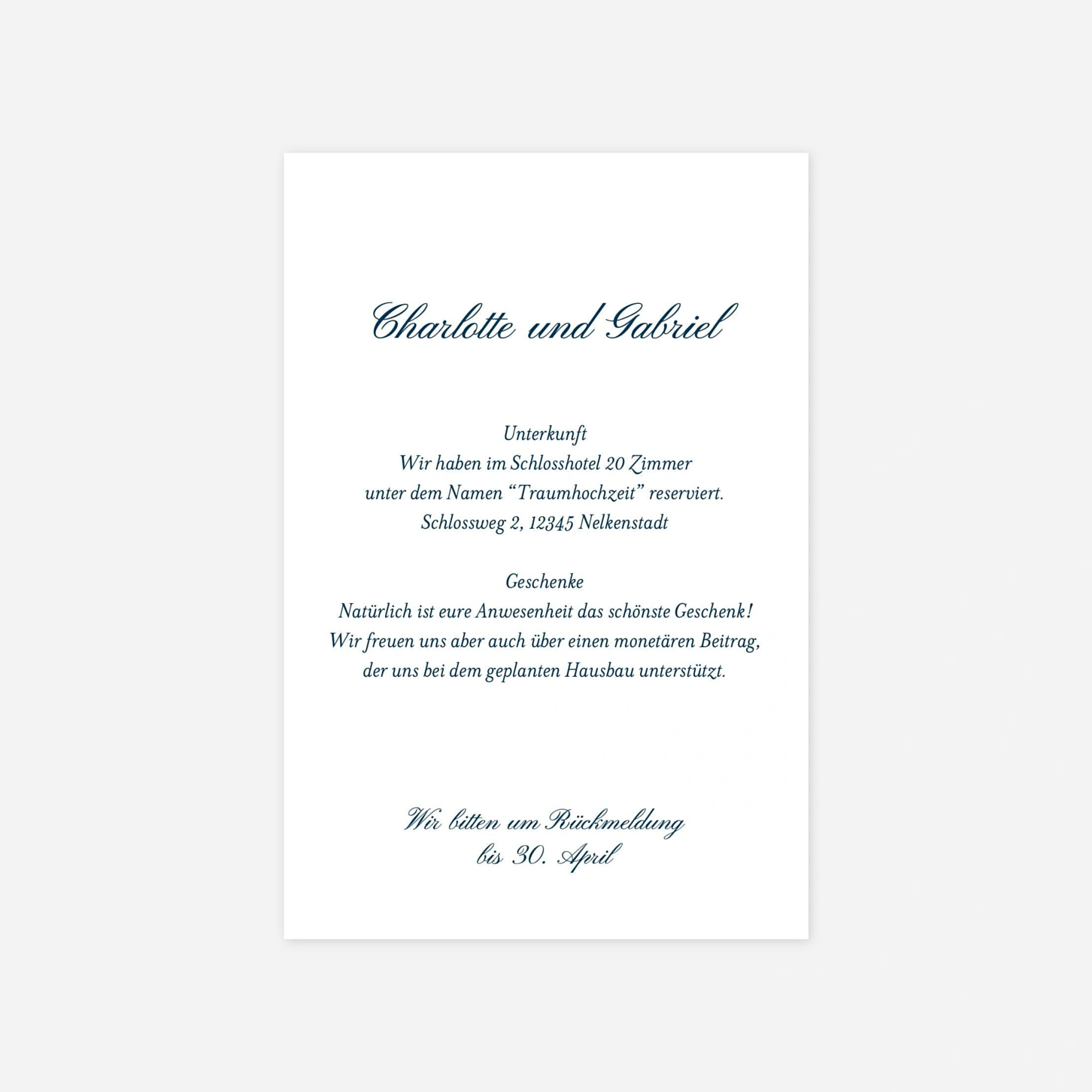 Hochzeit Mini-Einladungskarte Ritus