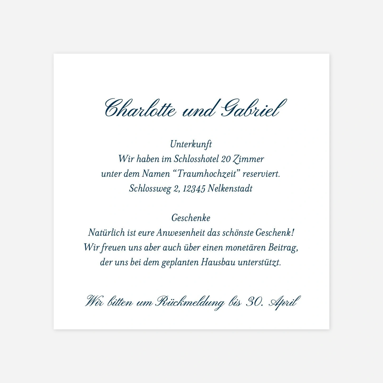 Hochzeit Mini-Einladungskarte Ritus