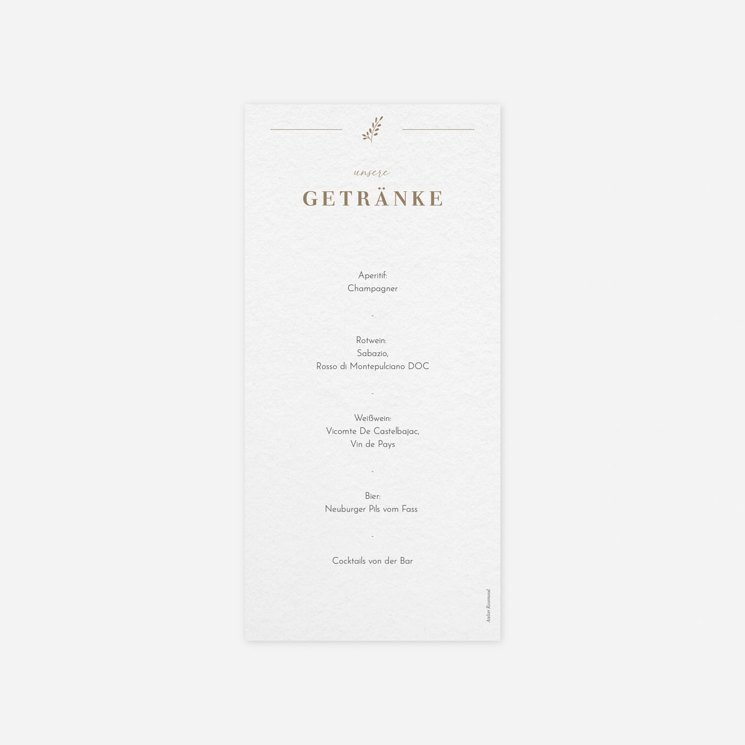Menükarte Hochzeit Schlichte Harmonie