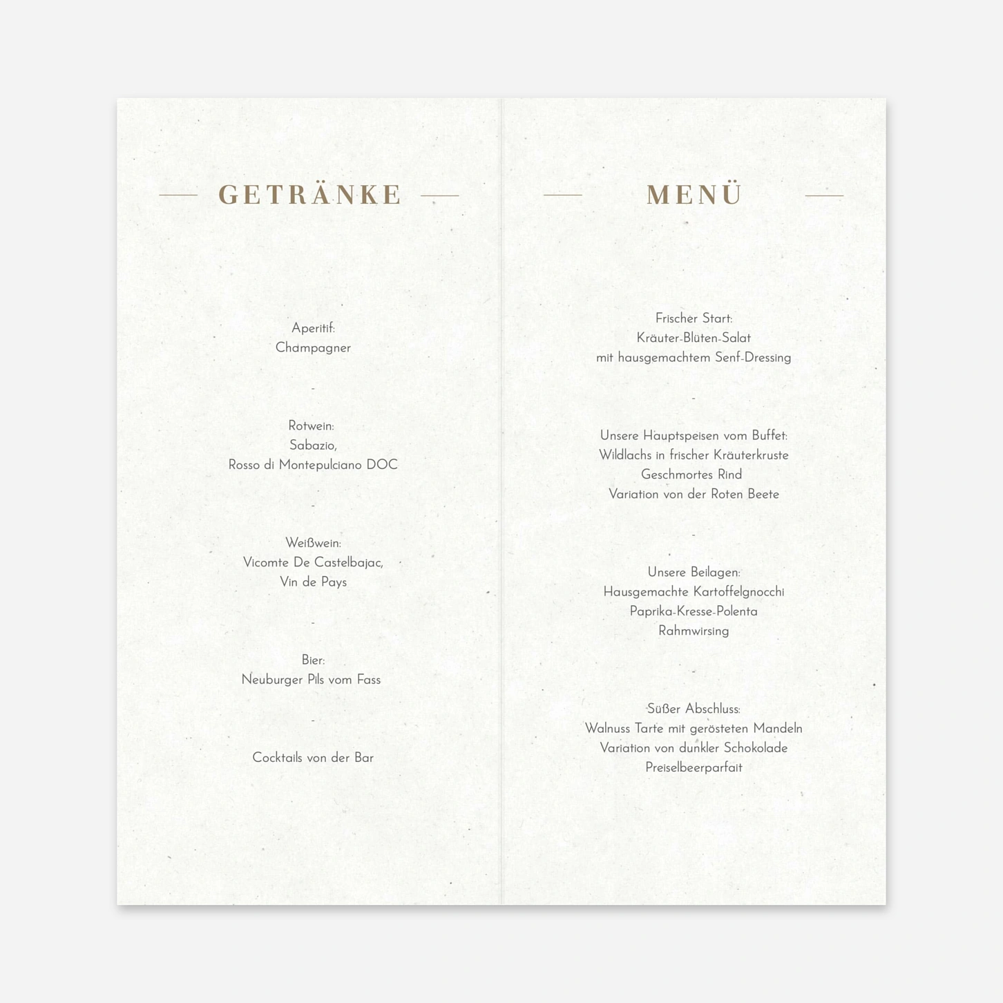 Menükarte Hochzeit Schlichte Harmonie