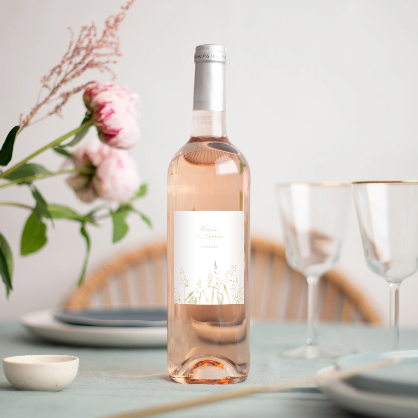 Flaschenetikett Hochzeit Sommerwiese