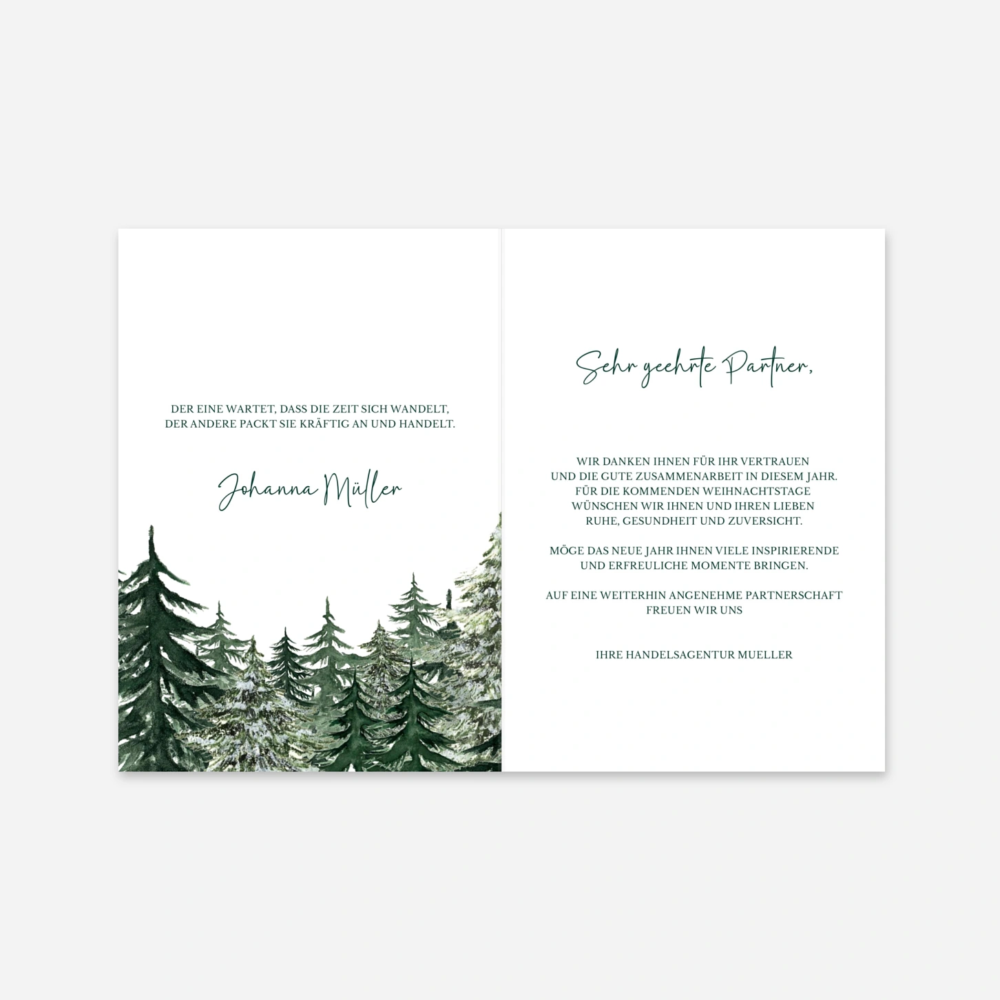 Geschäftliche Weihnachtskarte Warmer Winterwald