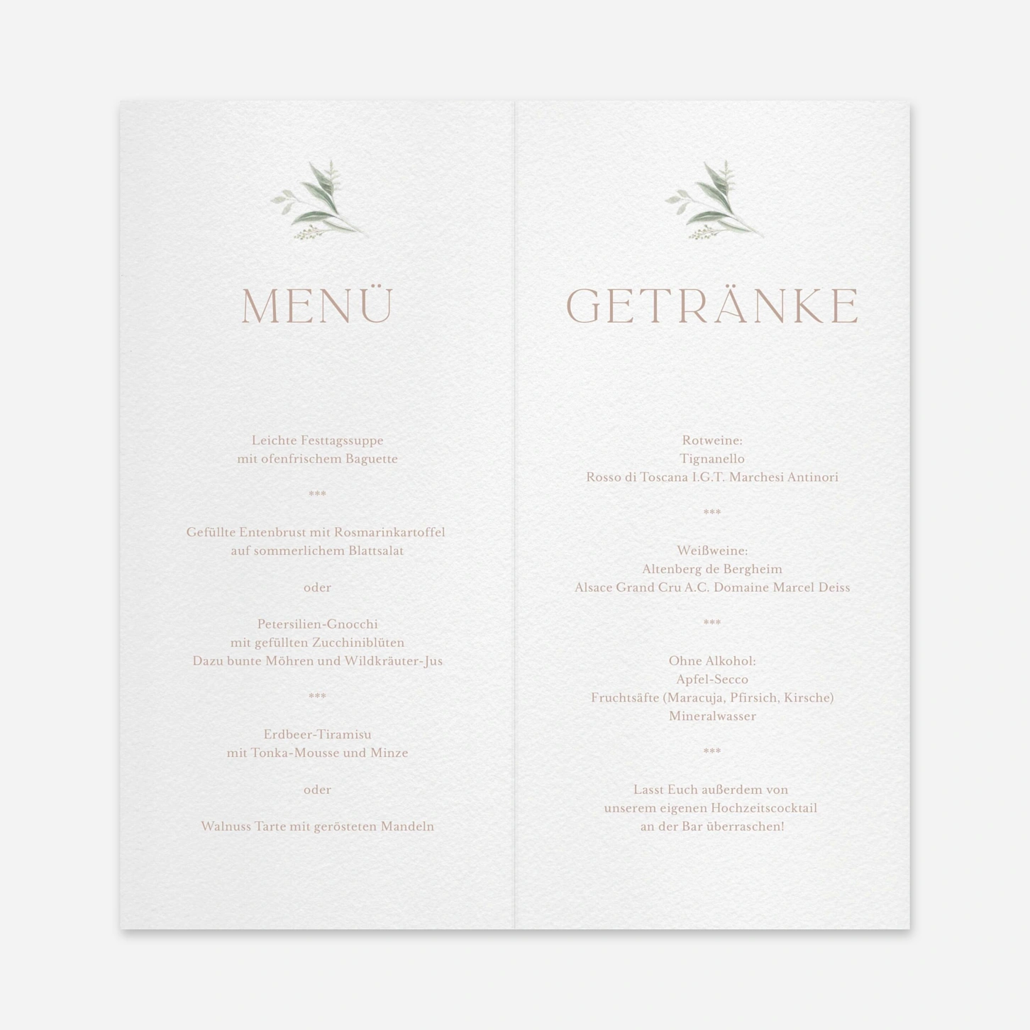 Menükarte Hochzeit Wilde Blüte