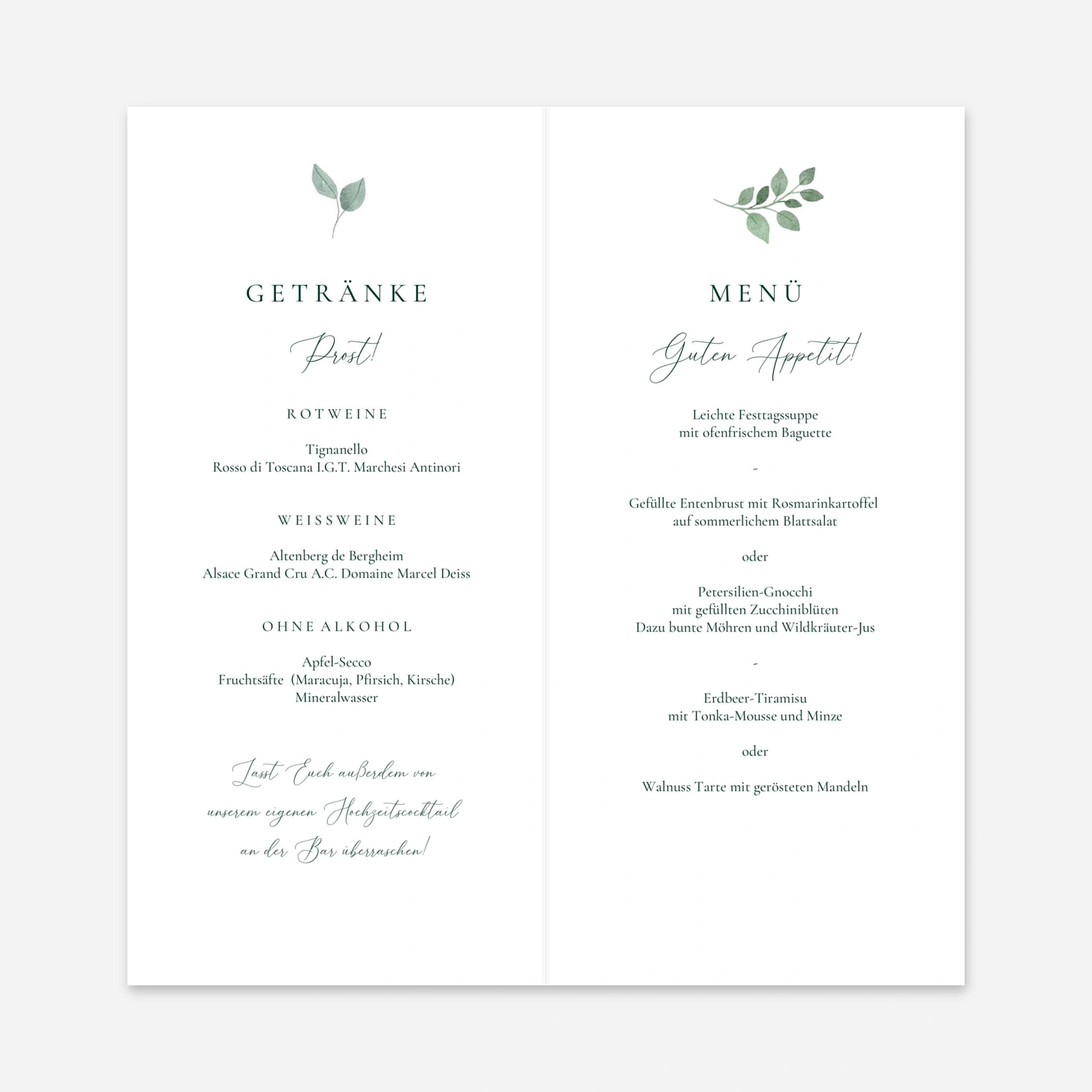 Menükarte Hochzeit Zarte Ranken