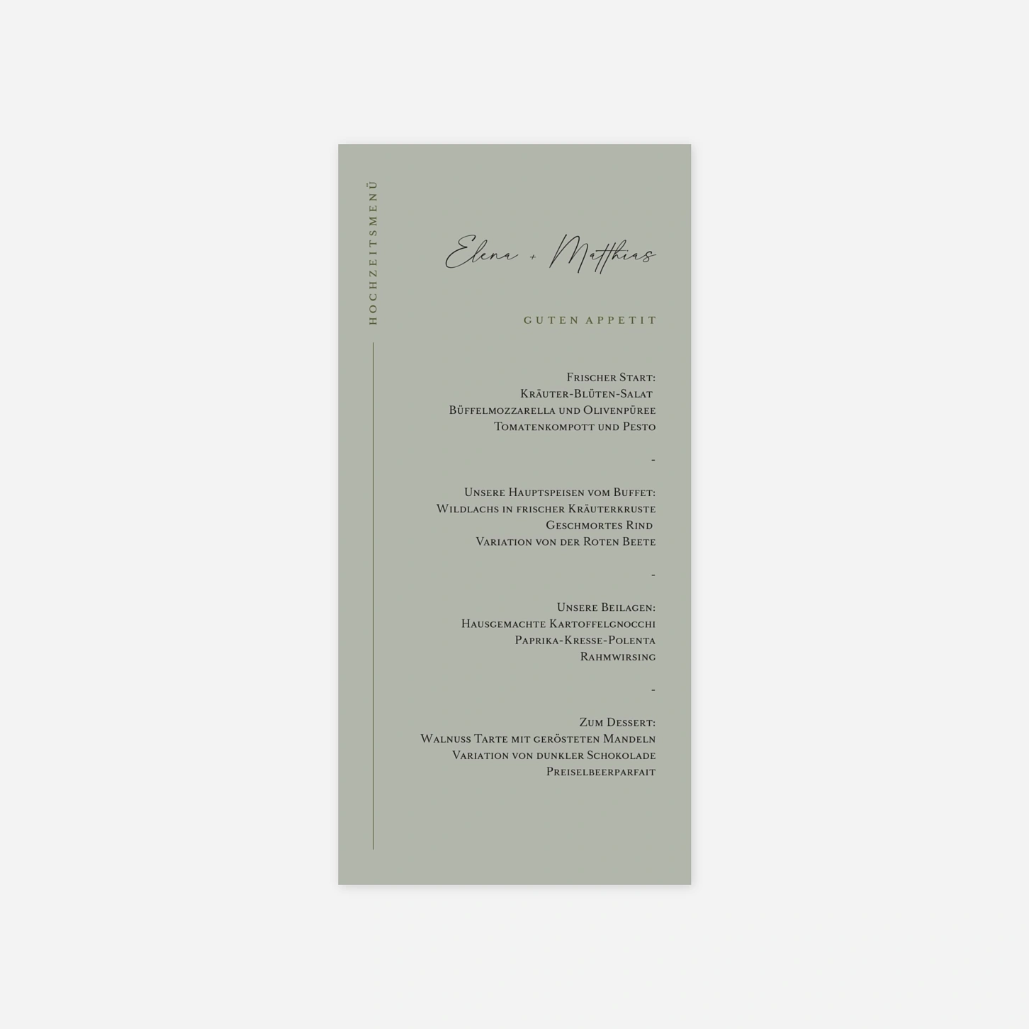 Menükarte Hochzeit Zeitlose Eleganz