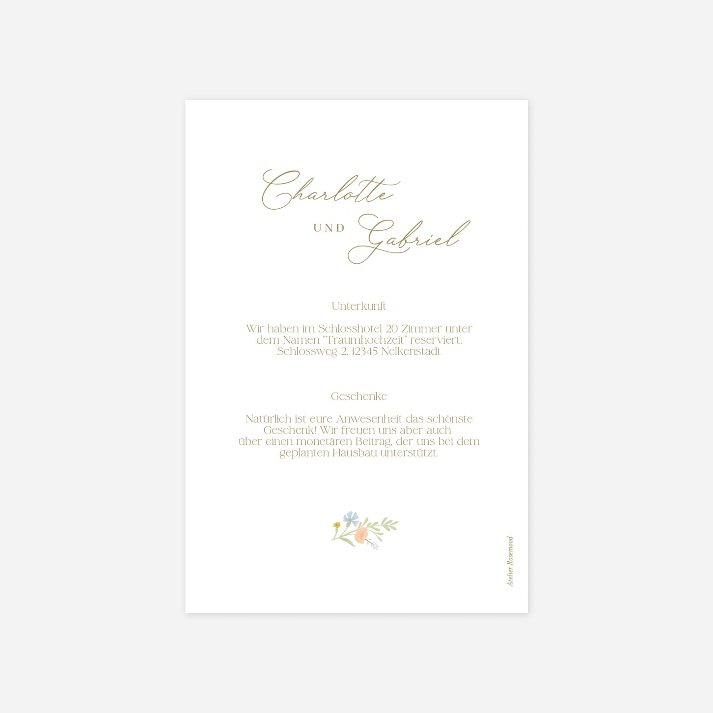 Hochzeit Mini-Einladungskarte Zartes Monogramm
