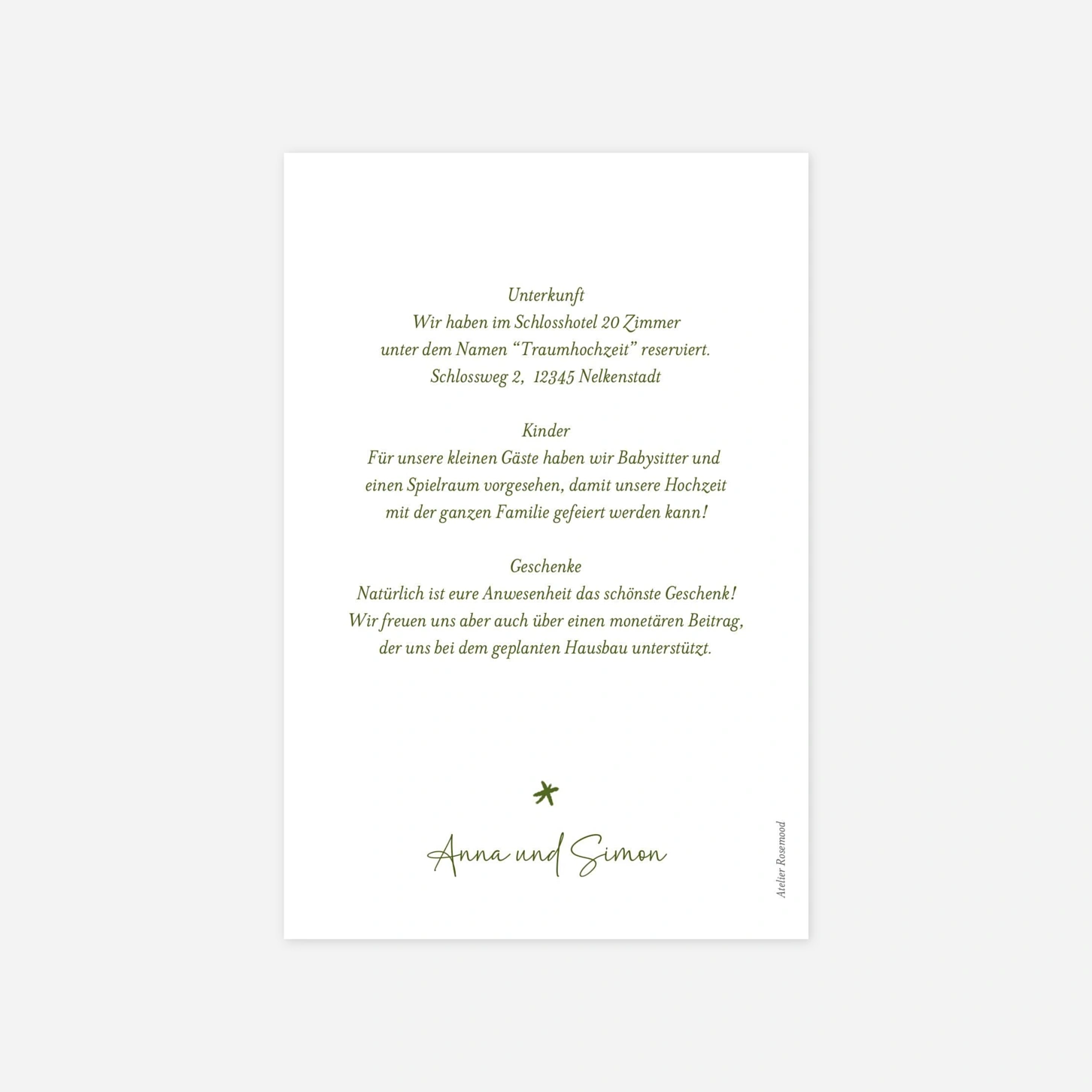Hochzeit Mini-Einladungskarte Zwischen Zweigen