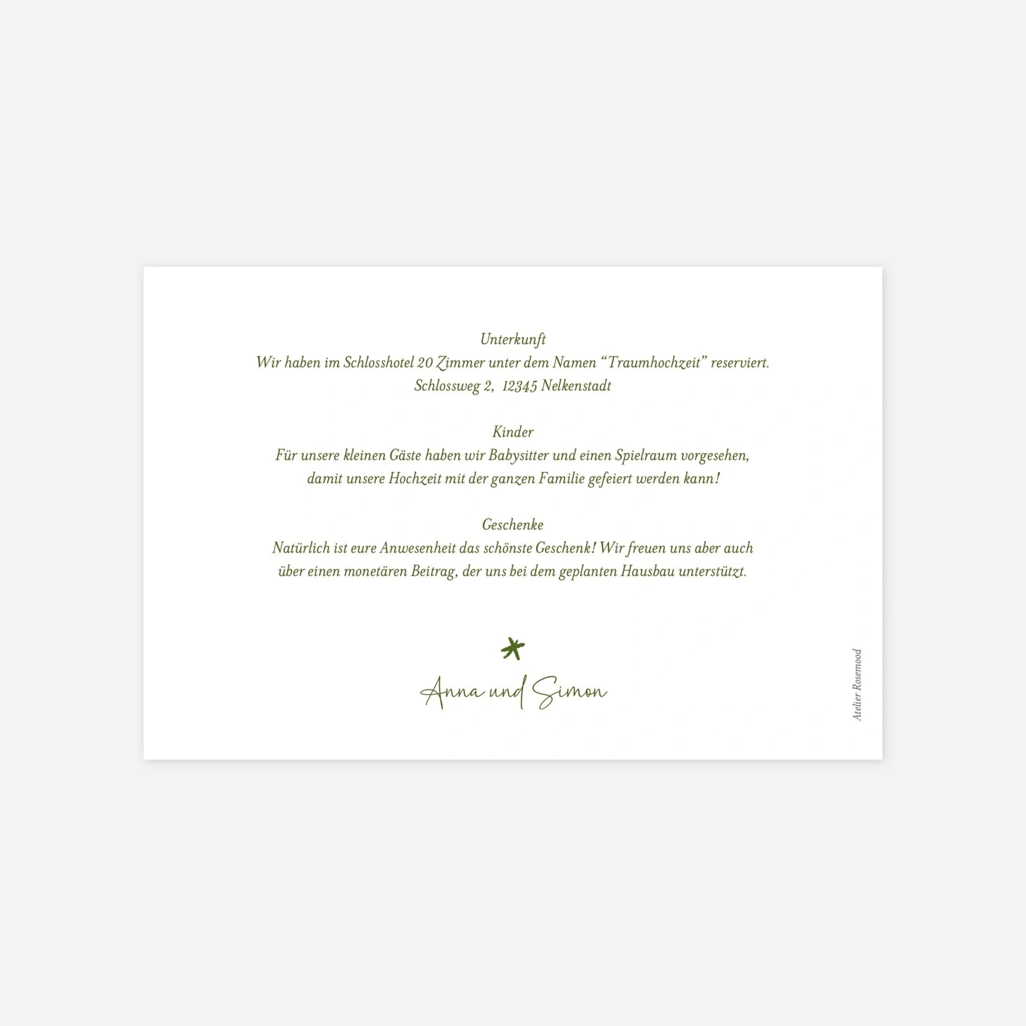 Hochzeit Mini-Einladungskarte Zwischen Zweigen
